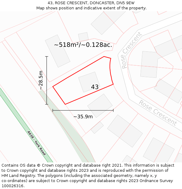 43, ROSE CRESCENT, DONCASTER, DN5 9EW: Plot and title map