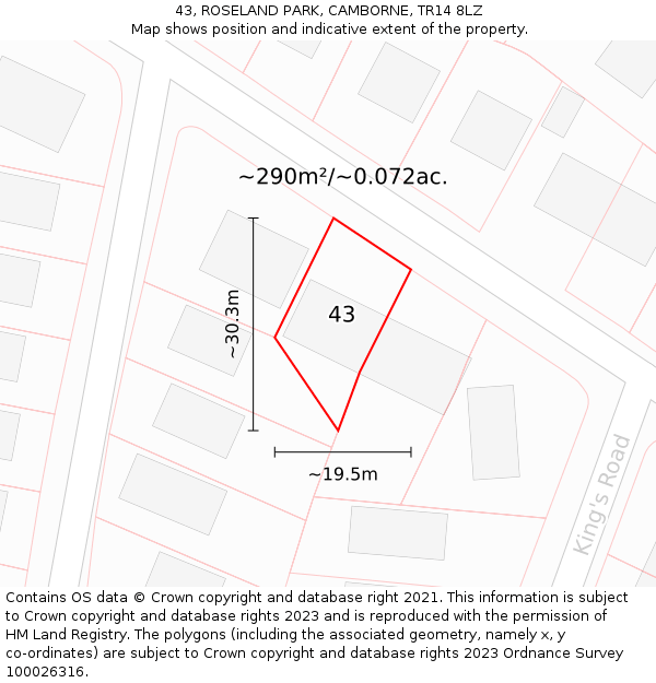 43, ROSELAND PARK, CAMBORNE, TR14 8LZ: Plot and title map