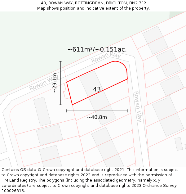 43, ROWAN WAY, ROTTINGDEAN, BRIGHTON, BN2 7FP: Plot and title map