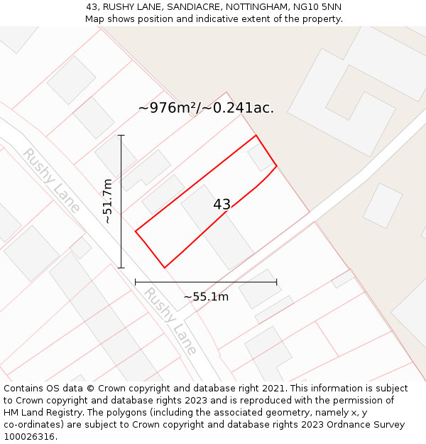 43, RUSHY LANE, SANDIACRE, NOTTINGHAM, NG10 5NN: Plot and title map