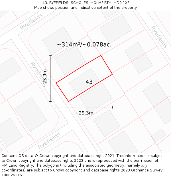43, RYEFIELDS, SCHOLES, HOLMFIRTH, HD9 1XF: Plot and title map