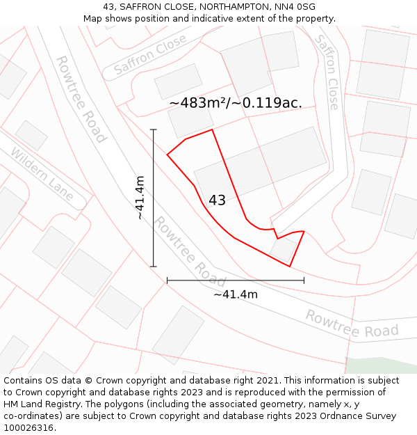 43, SAFFRON CLOSE, NORTHAMPTON, NN4 0SG: Plot and title map