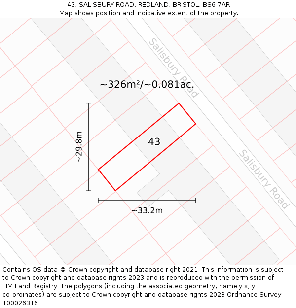 43, SALISBURY ROAD, REDLAND, BRISTOL, BS6 7AR: Plot and title map