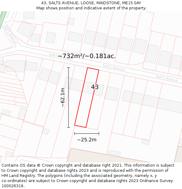 43, SALTS AVENUE, LOOSE, MAIDSTONE, ME15 0AY: Plot and title map