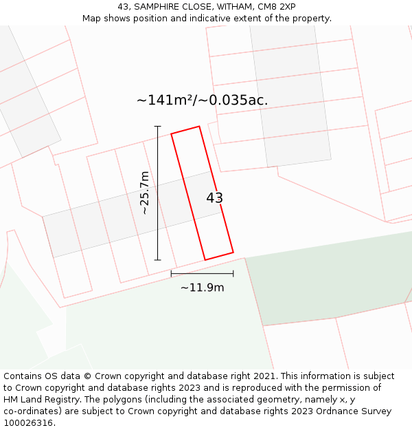 43, SAMPHIRE CLOSE, WITHAM, CM8 2XP: Plot and title map