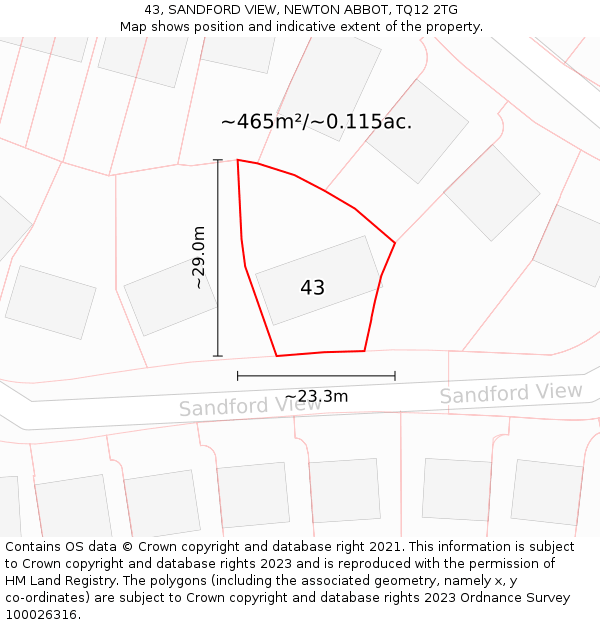 43, SANDFORD VIEW, NEWTON ABBOT, TQ12 2TG: Plot and title map