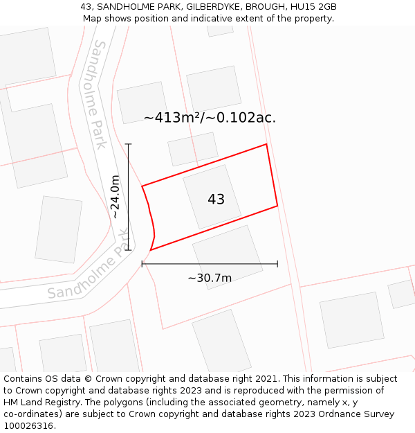 43, SANDHOLME PARK, GILBERDYKE, BROUGH, HU15 2GB: Plot and title map