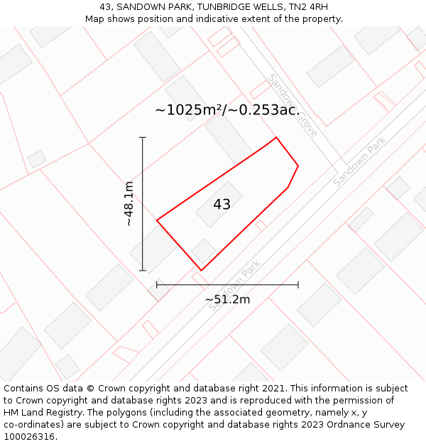 43, SANDOWN PARK, TUNBRIDGE WELLS, TN2 4RH: Plot and title map