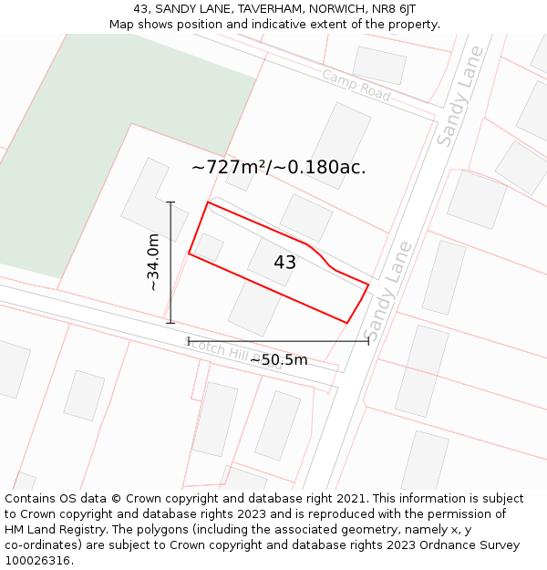 43, SANDY LANE, TAVERHAM, NORWICH, NR8 6JT: Plot and title map