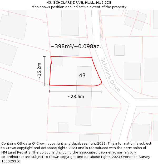 43, SCHOLARS DRIVE, HULL, HU5 2DB: Plot and title map