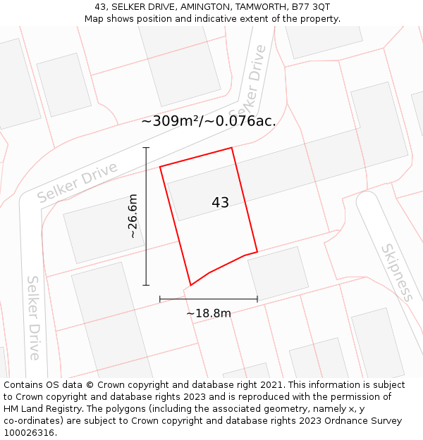 43, SELKER DRIVE, AMINGTON, TAMWORTH, B77 3QT: Plot and title map