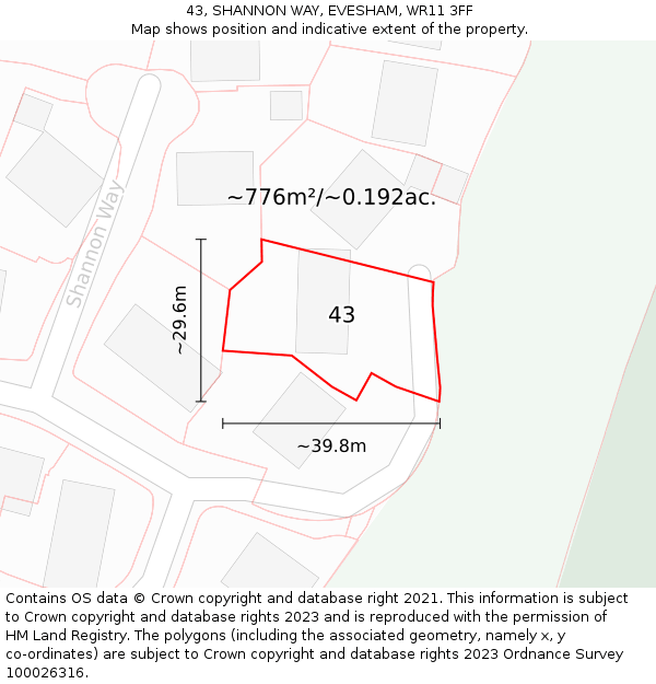 43, SHANNON WAY, EVESHAM, WR11 3FF: Plot and title map