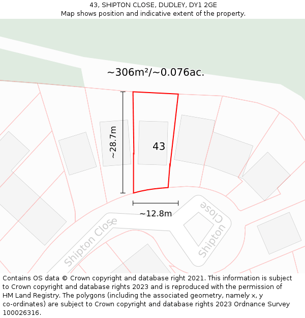 43, SHIPTON CLOSE, DUDLEY, DY1 2GE: Plot and title map