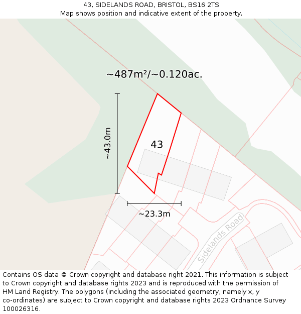 43, SIDELANDS ROAD, BRISTOL, BS16 2TS: Plot and title map