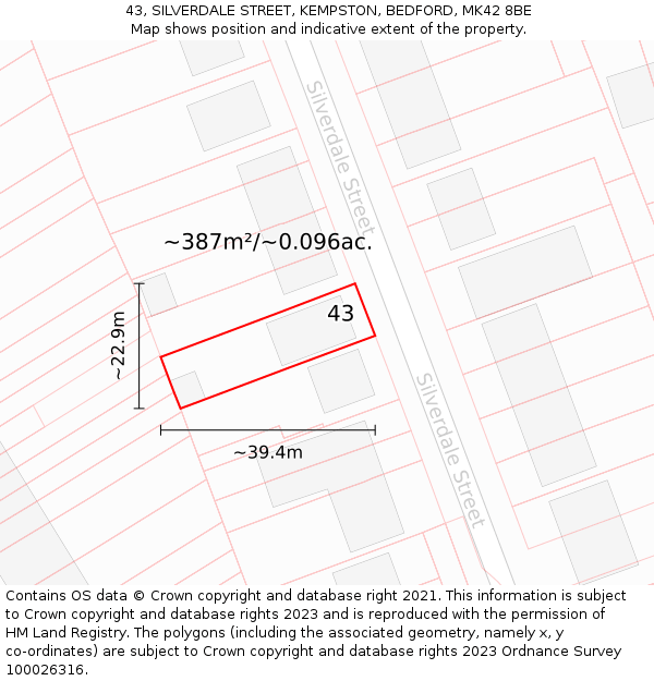 43, SILVERDALE STREET, KEMPSTON, BEDFORD, MK42 8BE: Plot and title map