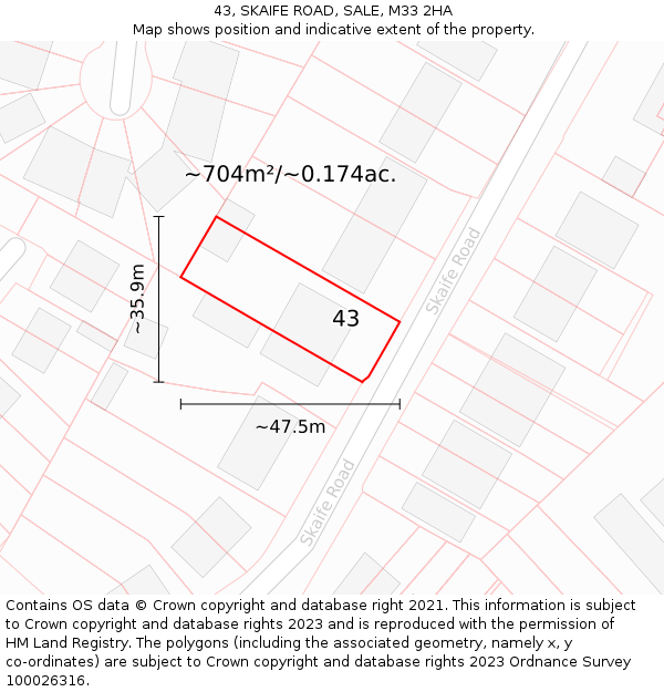 43, SKAIFE ROAD, SALE, M33 2HA: Plot and title map