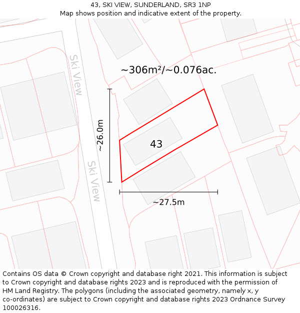 43, SKI VIEW, SUNDERLAND, SR3 1NP: Plot and title map