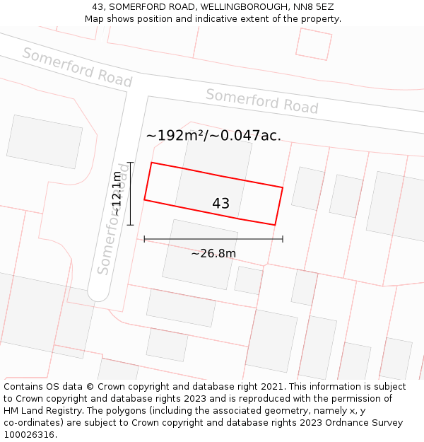 43, SOMERFORD ROAD, WELLINGBOROUGH, NN8 5EZ: Plot and title map