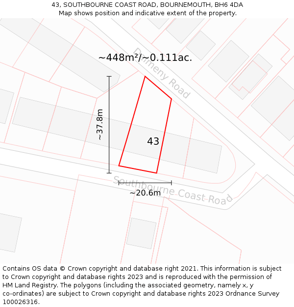 43, SOUTHBOURNE COAST ROAD, BOURNEMOUTH, BH6 4DA: Plot and title map