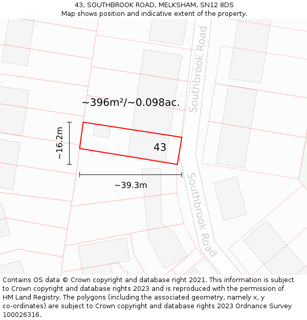 43, SOUTHBROOK ROAD, MELKSHAM, SN12 8DS: Plot and title map