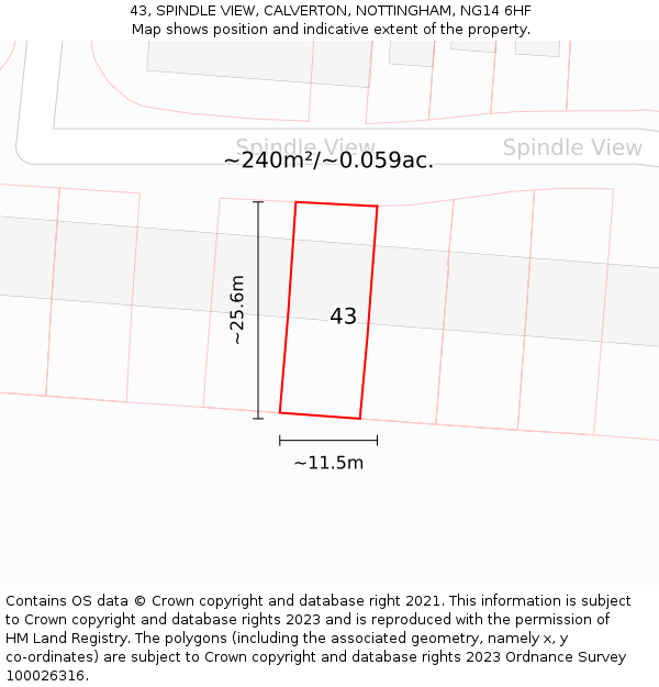 43, SPINDLE VIEW, CALVERTON, NOTTINGHAM, NG14 6HF: Plot and title map