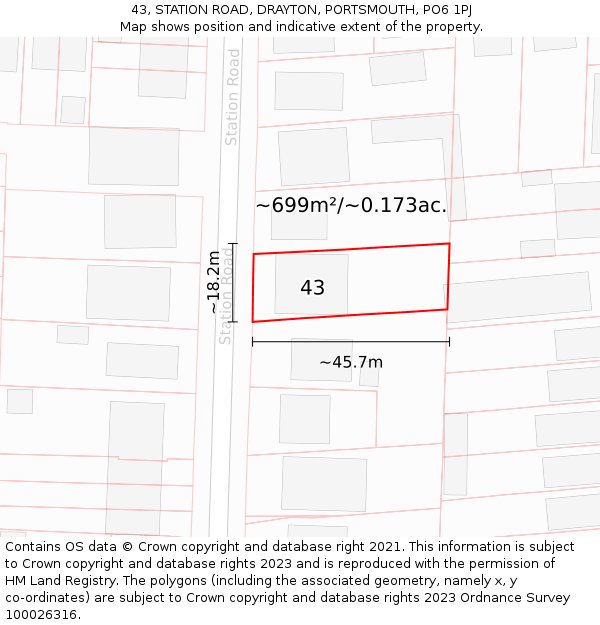 43, STATION ROAD, DRAYTON, PORTSMOUTH, PO6 1PJ: Plot and title map