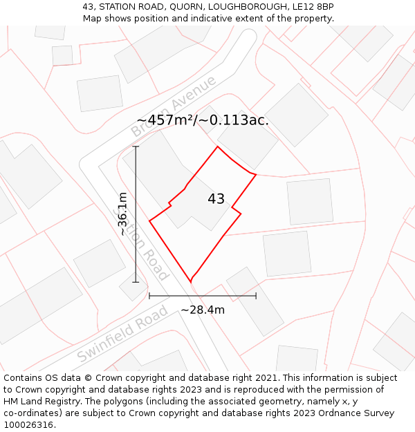 43, STATION ROAD, QUORN, LOUGHBOROUGH, LE12 8BP: Plot and title map