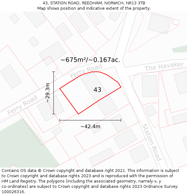 43, STATION ROAD, REEDHAM, NORWICH, NR13 3TB: Plot and title map