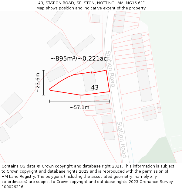 43, STATION ROAD, SELSTON, NOTTINGHAM, NG16 6FF: Plot and title map