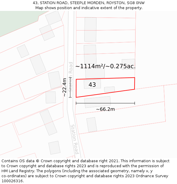 43, STATION ROAD, STEEPLE MORDEN, ROYSTON, SG8 0NW: Plot and title map