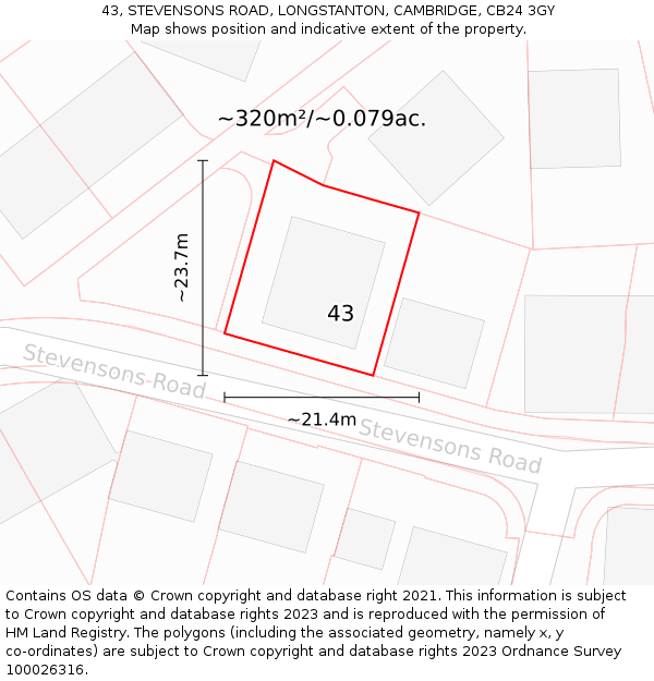 43, STEVENSONS ROAD, LONGSTANTON, CAMBRIDGE, CB24 3GY: Plot and title map