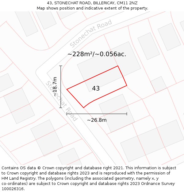 43, STONECHAT ROAD, BILLERICAY, CM11 2NZ: Plot and title map