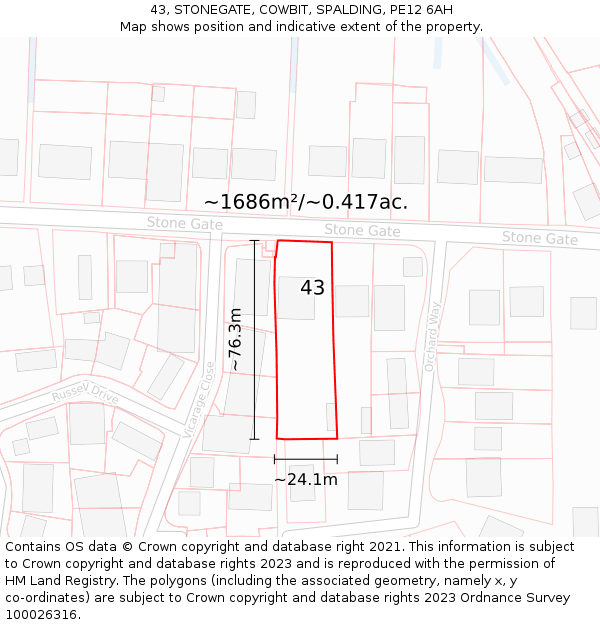43, STONEGATE, COWBIT, SPALDING, PE12 6AH: Plot and title map