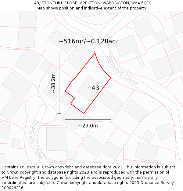 43, STONEHILL CLOSE, APPLETON, WARRINGTON, WA4 5QD: Plot and title map