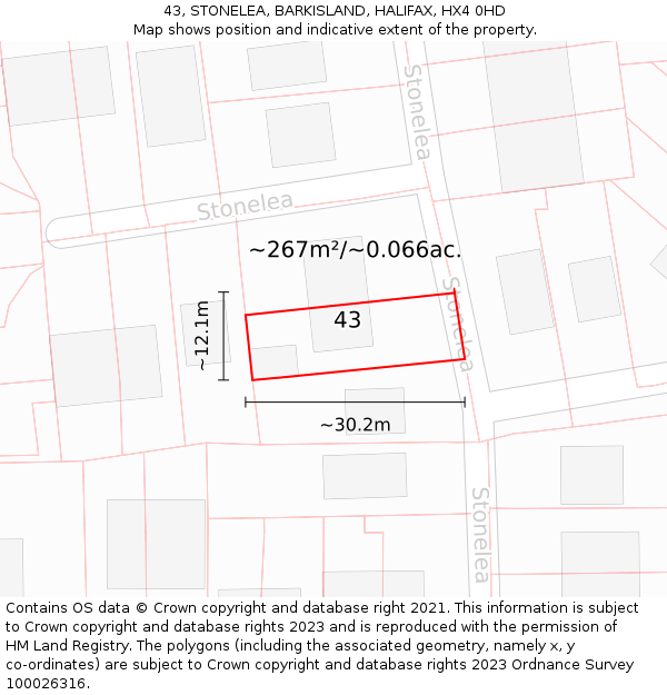 43, STONELEA, BARKISLAND, HALIFAX, HX4 0HD: Plot and title map