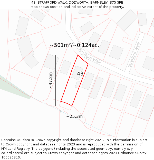 43, STRAFFORD WALK, DODWORTH, BARNSLEY, S75 3RB: Plot and title map