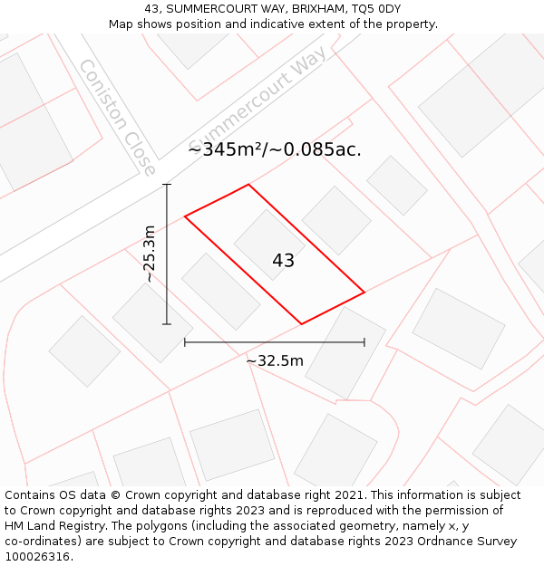 43, SUMMERCOURT WAY, BRIXHAM, TQ5 0DY: Plot and title map