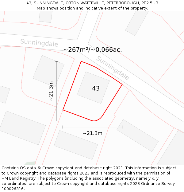43, SUNNINGDALE, ORTON WATERVILLE, PETERBOROUGH, PE2 5UB: Plot and title map