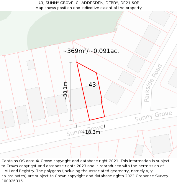 43, SUNNY GROVE, CHADDESDEN, DERBY, DE21 6QP: Plot and title map