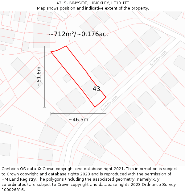 43, SUNNYSIDE, HINCKLEY, LE10 1TE: Plot and title map