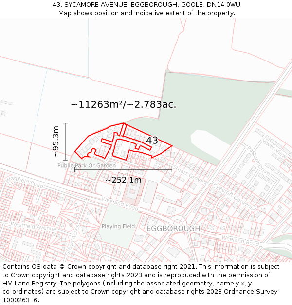 43, SYCAMORE AVENUE, EGGBOROUGH, GOOLE, DN14 0WU: Plot and title map