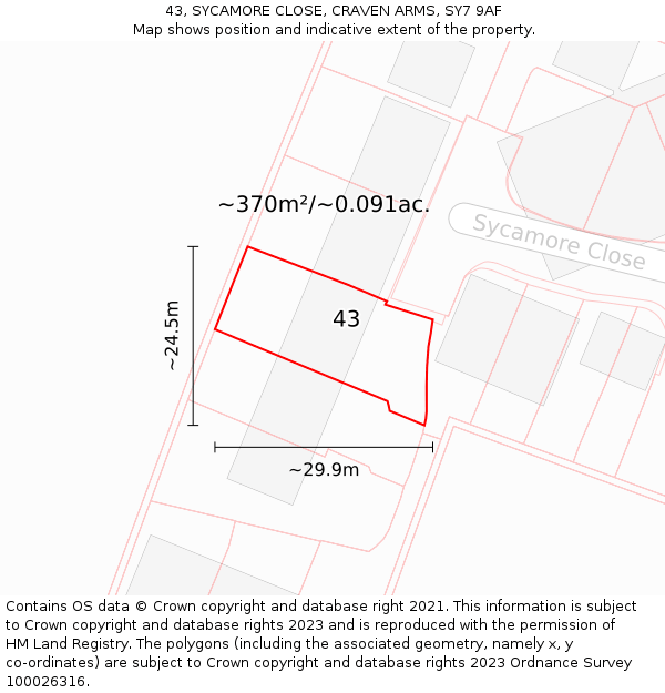43, SYCAMORE CLOSE, CRAVEN ARMS, SY7 9AF: Plot and title map