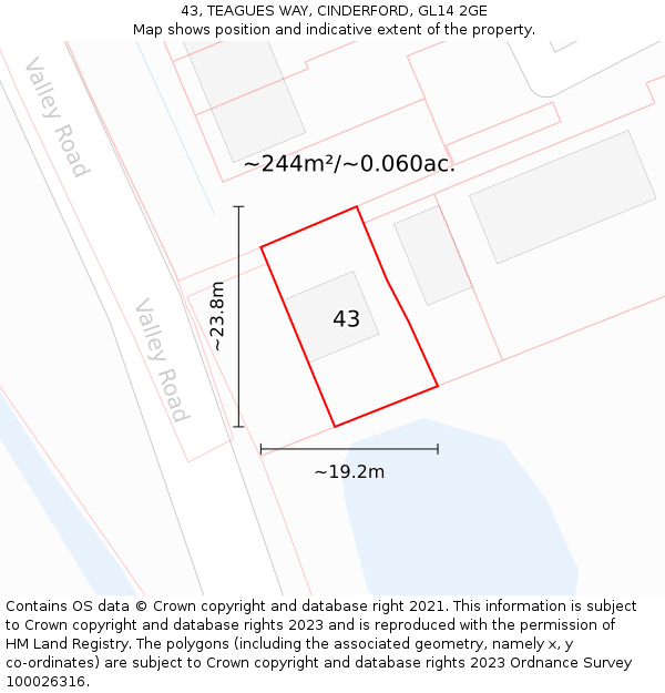 43, TEAGUES WAY, CINDERFORD, GL14 2GE: Plot and title map