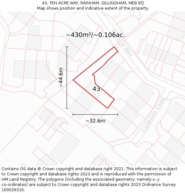 43, TEN ACRE WAY, RAINHAM, GILLINGHAM, ME8 8TJ: Plot and title map