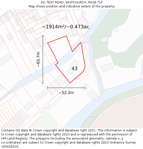 43, TEST ROAD, WHITCHURCH, RG28 7LP: Plot and title map