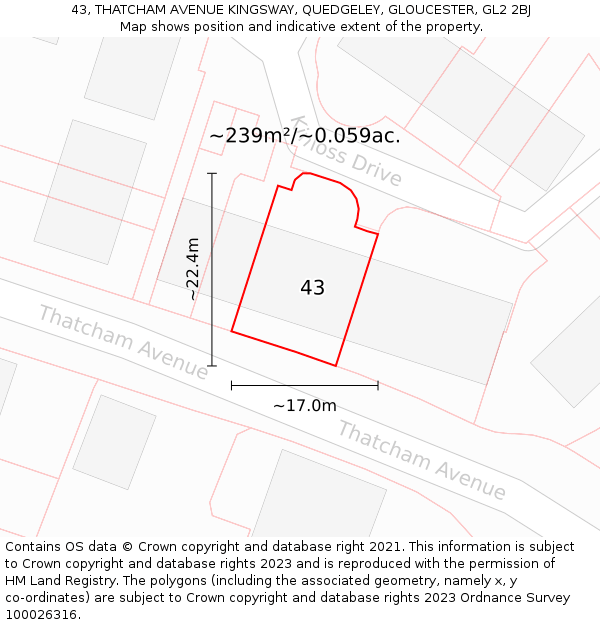 43, THATCHAM AVENUE KINGSWAY, QUEDGELEY, GLOUCESTER, GL2 2BJ: Plot and title map
