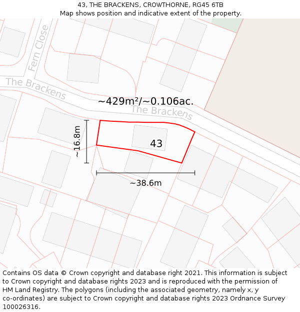 43, THE BRACKENS, CROWTHORNE, RG45 6TB: Plot and title map