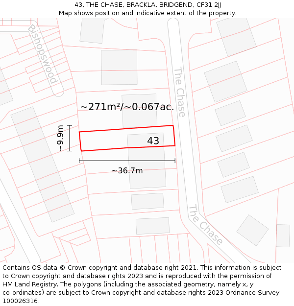 43, THE CHASE, BRACKLA, BRIDGEND, CF31 2JJ: Plot and title map