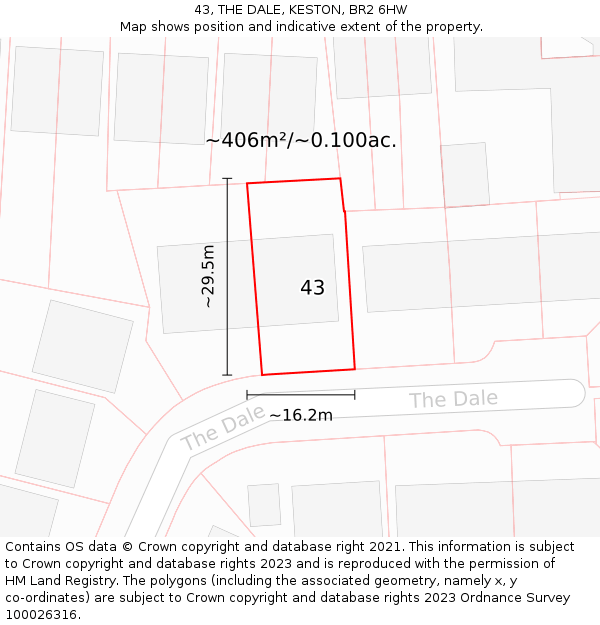 43, THE DALE, KESTON, BR2 6HW: Plot and title map