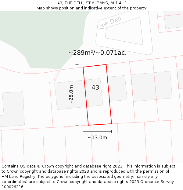 43, THE DELL, ST ALBANS, AL1 4HF: Plot and title map